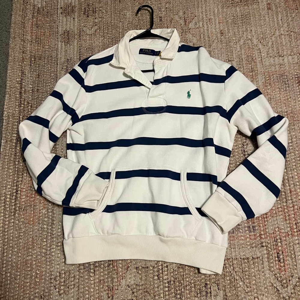 Polo Ralph Lauren Striped Polo Collar Fleece Shirt Pullover Sweater Sweatshirt